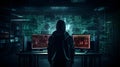 Hacker at the computer screens, hacking, dark web, IT Royalty Free Stock Photo