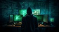 Hacker at the computer screens, hacking, dark web, IT Royalty Free Stock Photo