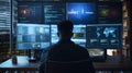 Hacker at the computer screens, hacking, dark web, IT Royalty Free Stock Photo