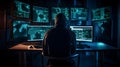 Hacker at the computer screens, hacking, dark web, IT Royalty Free Stock Photo