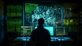 Hacker at the computer screens, hacking, dark web, IT Royalty Free Stock Photo