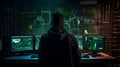 Hacker at the computer screens, hacking, dark web, IT Royalty Free Stock Photo