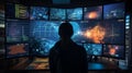 Hacker at the computer screens, hacking, dark web, IT Royalty Free Stock Photo