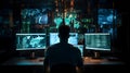 Hacker at the computer screens, hacking, dark web, IT Royalty Free Stock Photo
