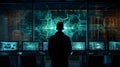 Hacker at the computer screens, hacking, dark web, IT Royalty Free Stock Photo