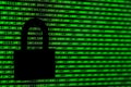 Hacker concept. computer binary codes and padlock .