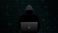 Hacker cracks secure digital data connection on binary code background