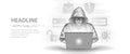 Hacker. Cyber criminal with laptop and related icons behind it. Cyber crime, hacker activity, ddos attack, digital