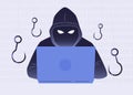 Hacker Cyber criminal with laptop stealing user personal data. Hacker attack and web security. Internet phishing concept Royalty Free Stock Photo