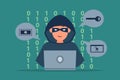 Hacker or Cyber criminal with laptop stealing user personal data. Internet phishing concept vector illustration Royalty Free Stock Photo