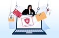 Hacker and Cyber criminals phishing stealing private personal data, user login, password, document, email and card