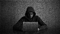 Hacker in data security concept. Hacker using laptop. Hacking the Internet. Cyber attack Royalty Free Stock Photo