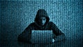 Hacker in data security concept. Hacker using laptop. Hacking the Internet. Cyber attack Royalty Free Stock Photo
