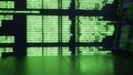 Hacker decoding matrix code in dark room, hacker focused on screen with green glow, hands appearing to type complex data Royalty Free Stock Photo