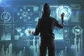 Hacker and digital interface Royalty Free Stock Photo