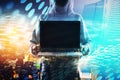 Hacker with empty laptop Royalty Free Stock Photo
