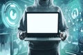 Hacker with empty laptop Royalty Free Stock Photo