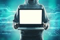 Hacker with empty laptop Royalty Free Stock Photo