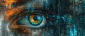 Hacker eye and digital data background, pattern of network information for cyber security theme. Concept of ai, technology, future Royalty Free Stock Photo