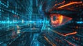 Hacker eye in space of digital data, abstract network information background for cyber security theme. Concept of ai, computer Royalty Free Stock Photo