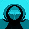 Hacker Face Bright Light Blue and Black Color Abstract Background.Neon twisted light effect wallpaper.Wave background with duotone