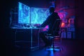 hacker front of his computer committing digital cybercrime. Generative AI