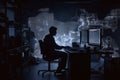 hacker front of his computer committing digital cybercrime. Generative AI