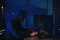 Hacker is hacking into the computer network. Computer criminal Royalty Free Stock Photo