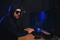 Hacker is hacking into the computer network. Computer criminal Royalty Free Stock Photo