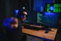 Hacker is hacking into the computer network. Computer criminal Royalty Free Stock Photo