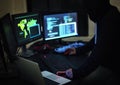 Hacker hacking a cyberspace network