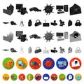 Hacker and hacking flat icons in set collection for design. Hacker and equipment vector symbol stock web illustration. Royalty Free Stock Photo