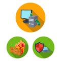 Hacker and hacking flat icons in set collection for design. Hacker and equipment vector symbol stock web illustration. Royalty Free Stock Photo