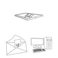 Hacker and hacking outline icons in set collection for design. Hacker and equipment vector symbol stock web illustration Royalty Free Stock Photo