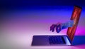 Hacker hand reach through laptop screen for stealing data. Cyber attack, virus, malware, illegally and cyber security. colorful Royalty Free Stock Photo