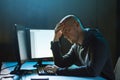 Hacker having problem with computer cyber attack