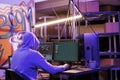 Hacker in hood running ransomware Royalty Free Stock Photo