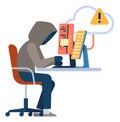 Hacker in hood working on computer. Ilegal digital activity Royalty Free Stock Photo