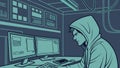 Hacker hooded computer, cyber security vector design Generative AI
