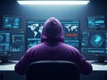 Hacker in Hooded Sweatshirt Accessing Computer. Royalty Free Stock Photo