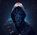 Hacker with hoodie. Concept of cybercrime, cyberattack, scammer, etc. AI generated