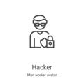 hacker icon vector from man worker avatar collection. Thin line hacker outline icon vector illustration. Linear symbol for use on