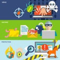 Hacker icons flat banner set vector design illustration Royalty Free Stock Photo