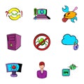 Hacker icons set, cartoon style Royalty Free Stock Photo