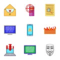 Hacker icons set, cartoon style Royalty Free Stock Photo