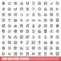 100 hacker icons set, outline style Royalty Free Stock Photo