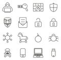 Hacker Icons Thin Line Vector Illustration Set