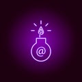 Hacker, infected e-mail icon in neon style. Can be used for web, logo, mobile app, UI, UX