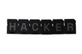 Hacker inscription on flash drives or card readers isolate on white background. Conceptual illustration on the topic of data Royalty Free Stock Photo