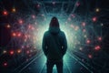Hacker inside a fragmented space. Generate ai